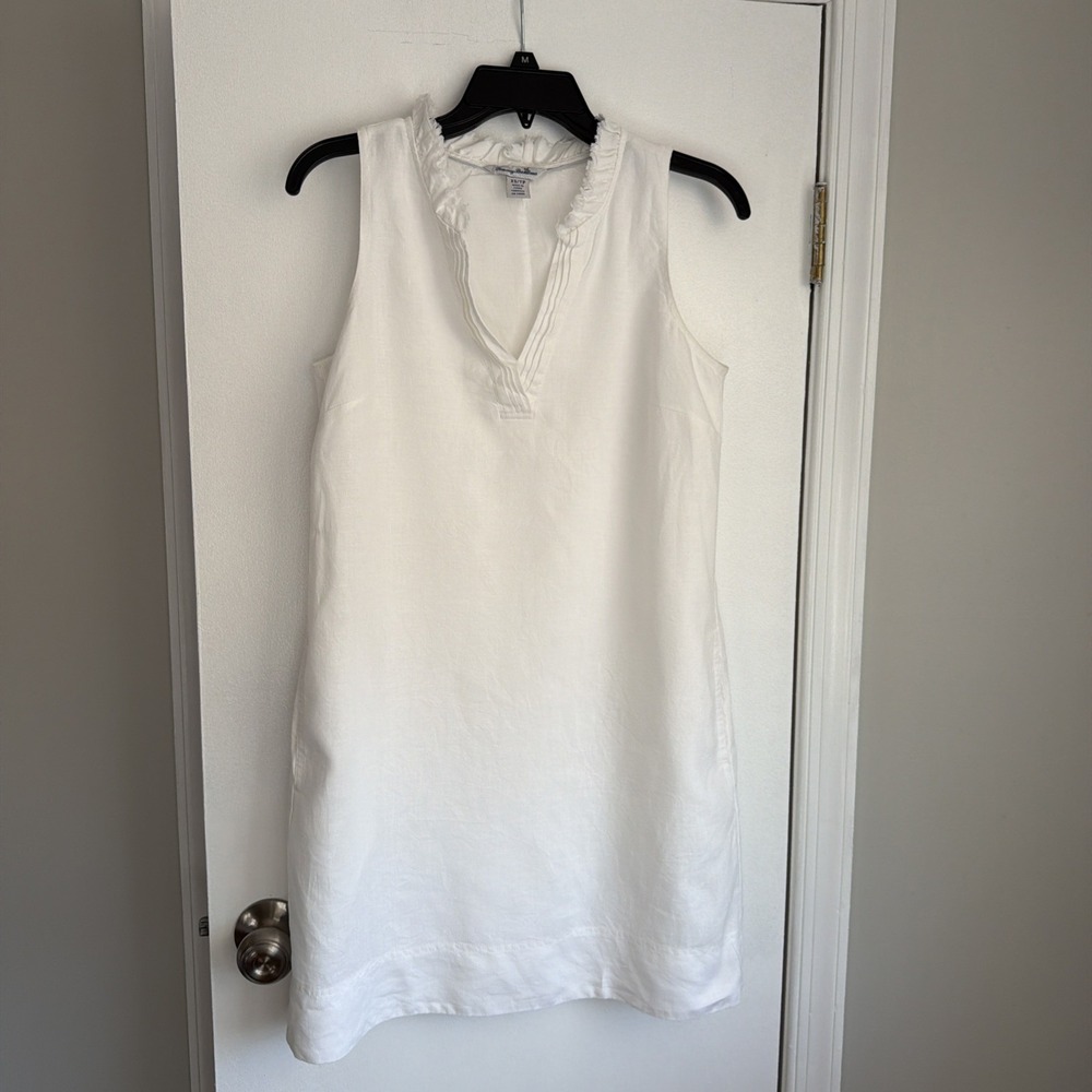 Tommy Bahama Two Palms Double Ruffle Linen‎ Dress In White Size XS